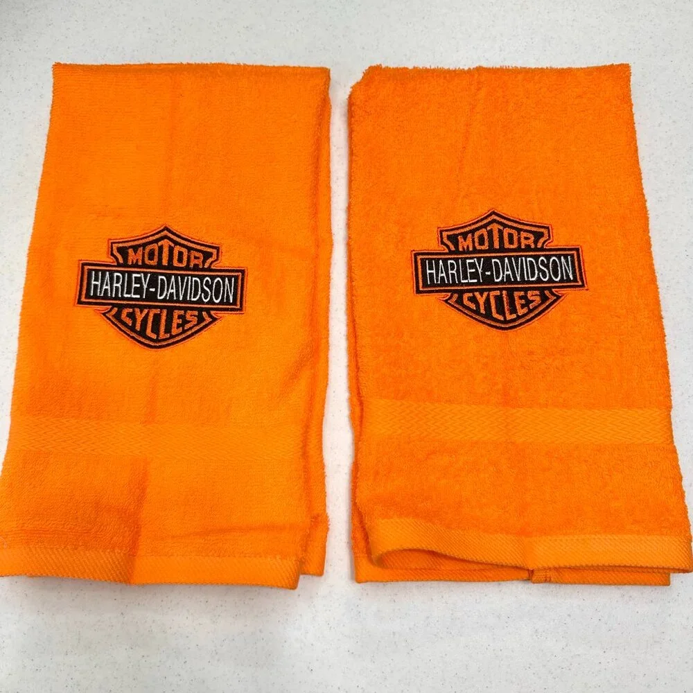 Harley Davidson Towels Embroidered Hand Towel Set Black Orange Bathroom Decor